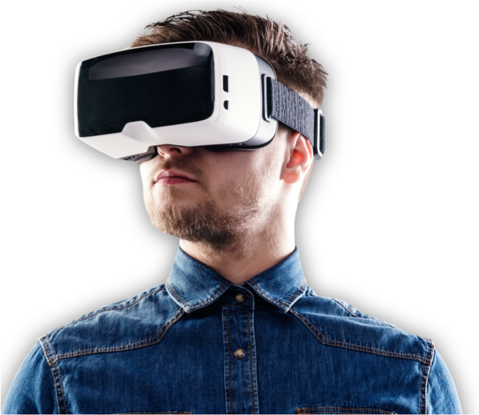 A man wearing virtual reality goggles